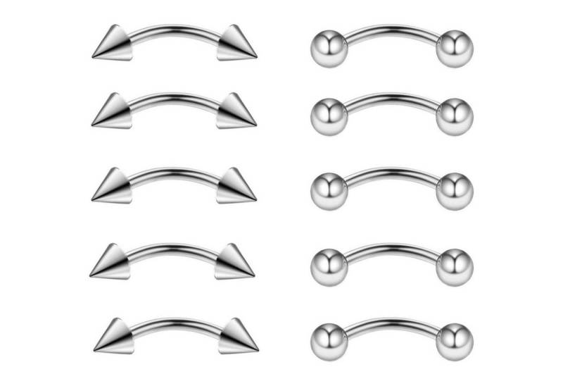 Gojewen Augenbrauenpiercing-Set 10stk Edelstahl Curved Barbell Piercing Set Augenbrauen Lippen Nase von Gojewen
