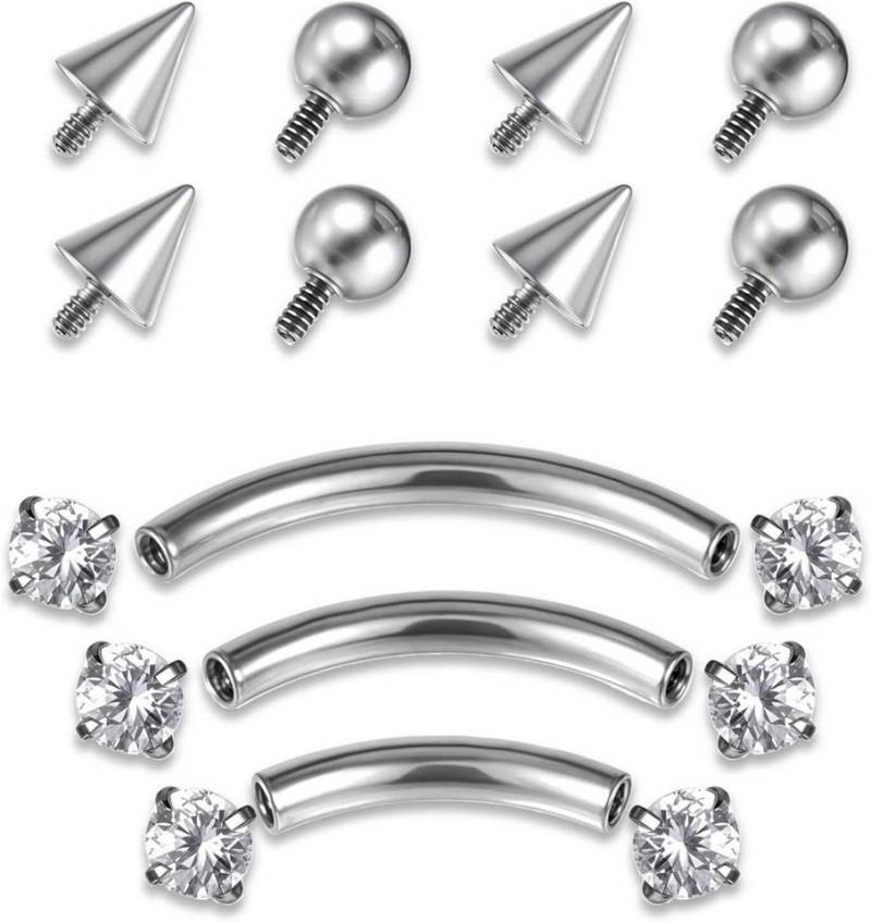 LuxusKollektion Augenbrauenpiercing-Set 17 Stück Augenbrauen Piercing Set Intimpiercing Damen 16G von LuxusKollektion