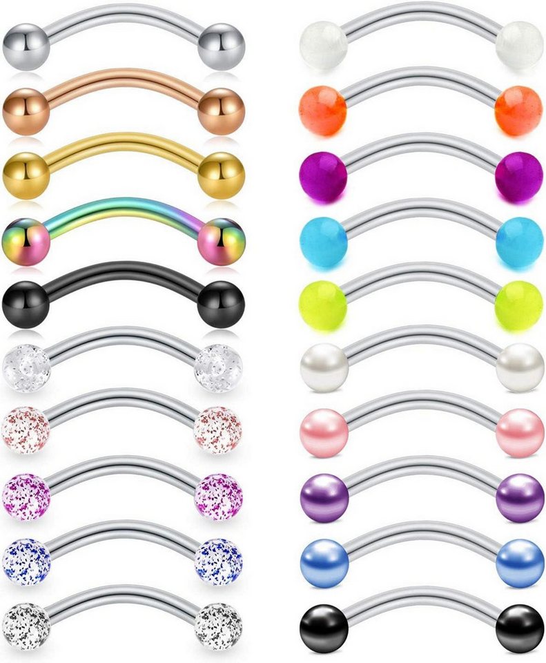 Mayhoop Augenbrauenpiercing-Set 20Stk Augenbrauenpiercings 16G Chirurgenstahl Curved Barbell von Mayhoop