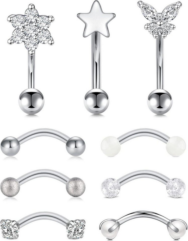 Rajnard Augenbrauenpiercing-Set 9-10 Stück Augenbrauenpiercing Rook Piercing Ohrringe 16G 8mm von Rajnard