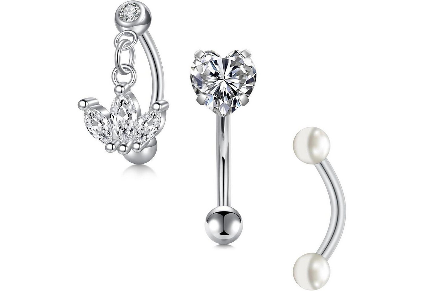 LuxusKollektion Augenbrauenpiercing-Set Augenbrauenpiercing Chirurgenstahl 1,2 mm 8 mm gebogen 3stk Cz von LuxusKollektion