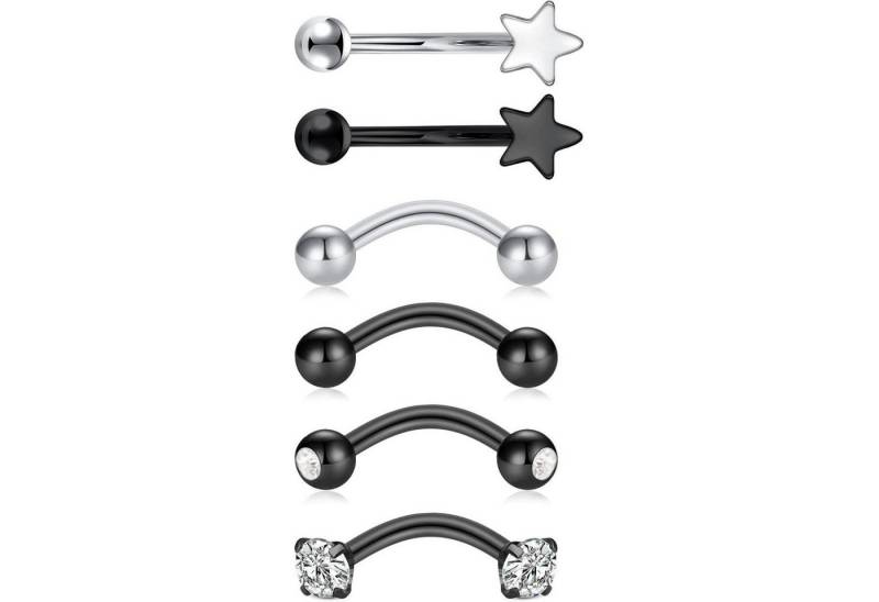 LuxusKollektion Augenbrauenpiercing-Set Augenbrauenpiercing Chirurgenstahl 1,2mm gebogen Silber 6stk 8mm Stern von LuxusKollektion
