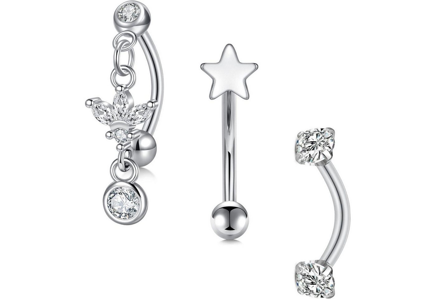 LuxusKollektion Augenbrauenpiercing-Set Augenbrauenpiercing Chirurgenstahl Silber 1,2mm 8mm 3stk Anhänger von LuxusKollektion