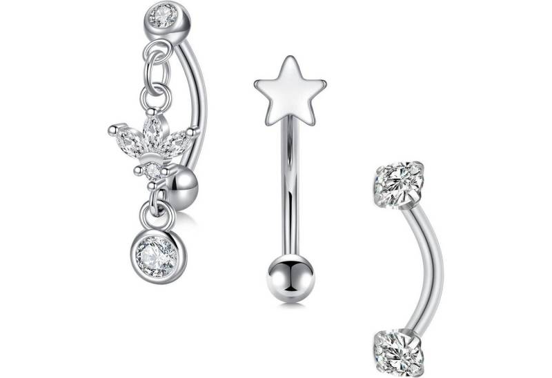 LuxusKollektion Augenbrauenpiercing-Set Augenbrauenpiercing Chirurgenstahl Silber 1,2mm 8mm 3stk Anhänger von LuxusKollektion