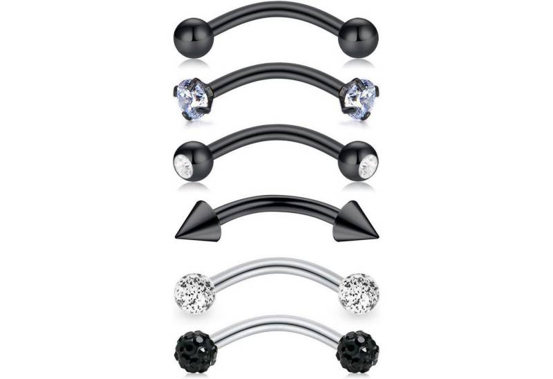 LuxusKollektion Augenbrauenpiercing-Set Augenbrauenpiercing Rook Chirurgenstahl 1,2 mm Stab 6stk 8mm Schwarz von LuxusKollektion