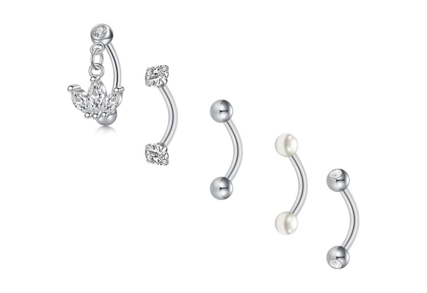 LuxusKollektion Augenbrauenpiercing-Set Augenbrauenpiercing Rook Chirurgenstahl 1,2mm 8mm 5stk Cz von LuxusKollektion