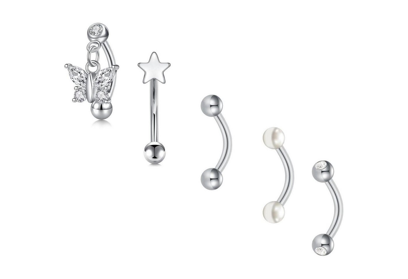LuxusKollektion Augenbrauenpiercing-Set Augenbrauenpiercing Rook Chirurgenstahl 1,2mm 8mm 5stk Schmetterling von LuxusKollektion