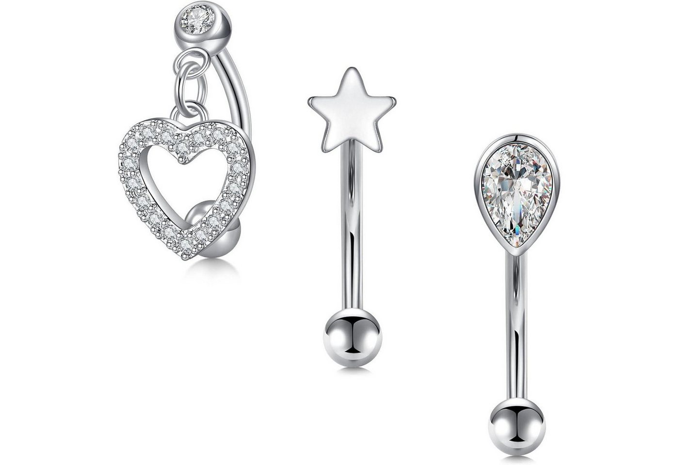 LuxusKollektion Augenbrauenpiercing-Set Augenbrauenpiercing Rook Chirurgenstahl 1,2mm 8mm Stab 3stk Herz von LuxusKollektion