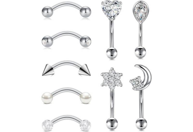 LuxusKollektion Augenbrauenpiercing-Set Augenbrauenpiercing Rook Chirurgenstahl 1,2mm gebogen 9stk 8mm Silber von LuxusKollektion