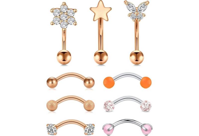 LuxusKollektion Augenbrauenpiercing-Set Augenbrauenpiercing Rook Daith 16G 9 Stück-roségold von LuxusKollektion