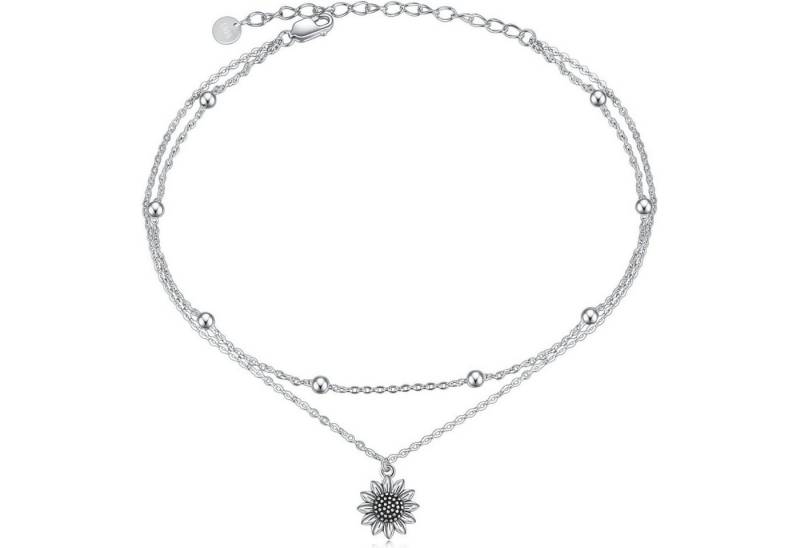 LuxusKollektion Bauchketten und Fußketten Set Fußkettchen 925 Silber Doppelkette Gänseblümchen Böses Sonnenblume 02 von LuxusKollektion