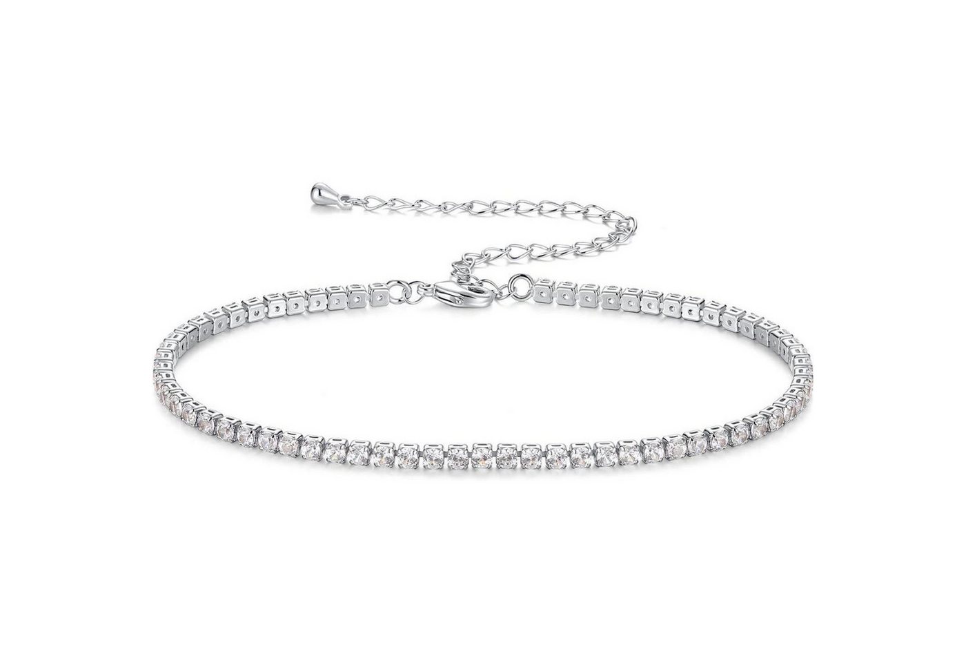 LuxusKollektion Bauchketten und Fußketten Set Fußkettchen Tennis Damen Weißgold 5A Zirkonia wasserfest 2.5MM-Silber von LuxusKollektion