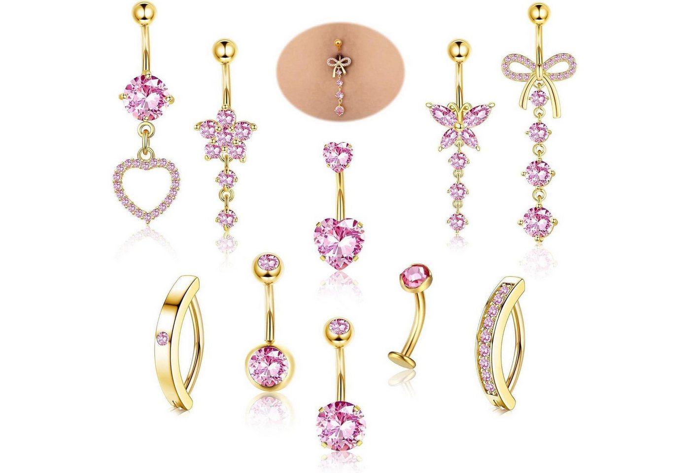 Diamday Bauchnabelpiercing 14G Bauchnabelpiercing CZ Clicker Chirurgischer Silber/Gold von Diamday