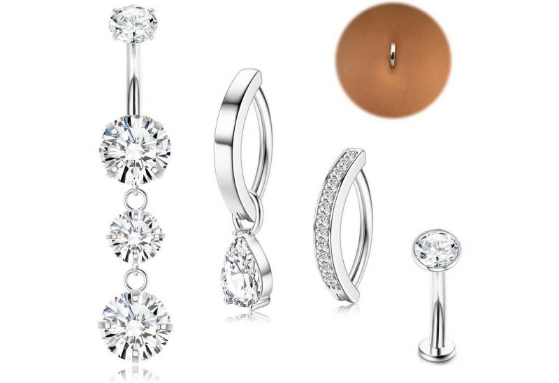 Chriscoco Bauchnabelpiercing 14G Bauchnabelpiercing Chirurgenstahl Silber/Gold CZ Ring Set von Chriscoco