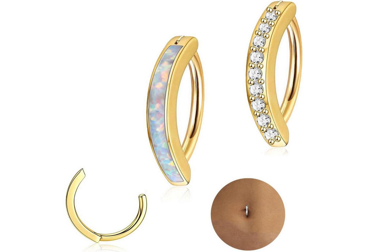 Diamday Bauchnabelpiercing 14G Chirurgenstahl Bauchnabelpiercing Set Gold CZ Opal 3 Stück von Diamday