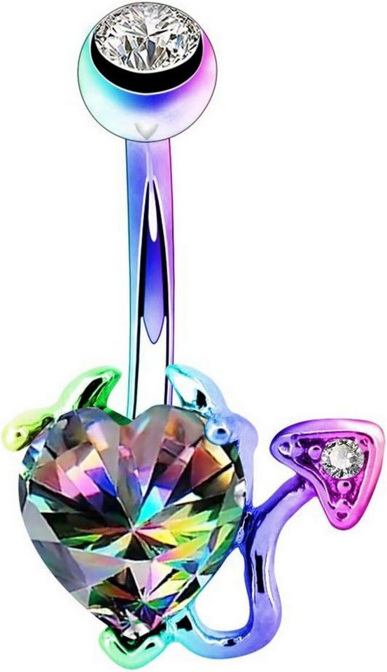 OUFER Bauchnabelpiercing 14G Edelstahl Navel Rings Devil Heart Belly Button Iridescent CZ von OUFER