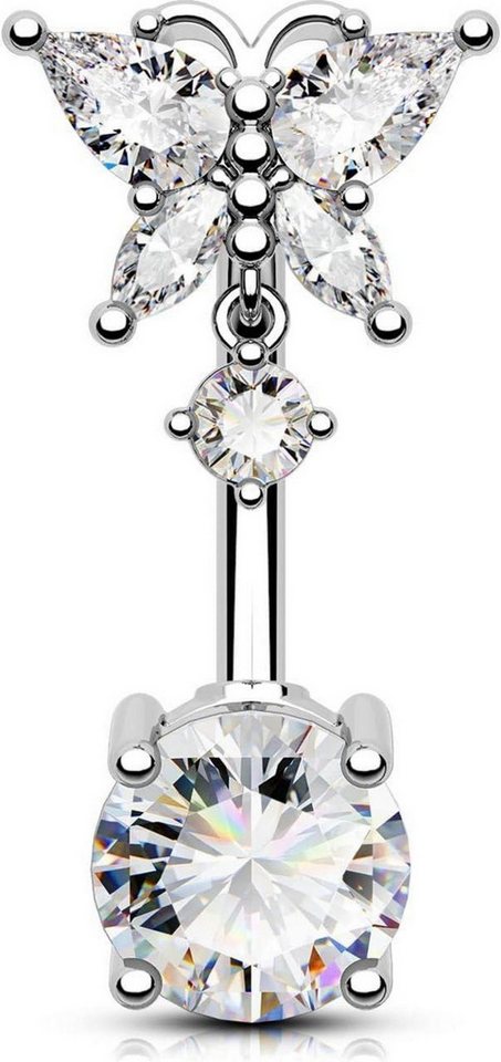 OUFER Bauchnabelpiercing 14G Reverse Bauchnabelpiercing Schmetterling CZ Dangle Silber 10mm von OUFER