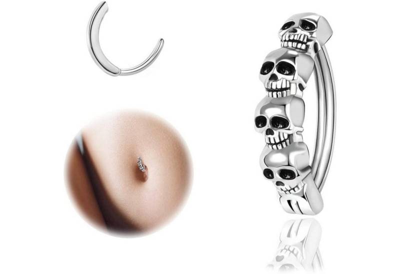 ZS Bauchnabelpiercing 14G Schädel Clicker Piercing Bauchnabel, Silber 925 Reverse Curved von ZS