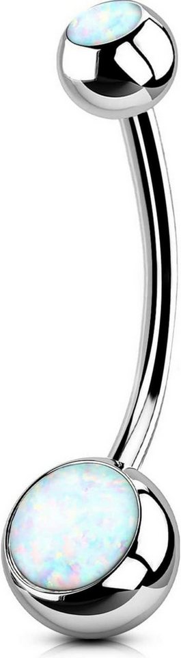 OUFER Bauchnabelpiercing 14G Titan Bauchnabelpiercing Weißer Opal Kugeln Silber 1.6 mm von OUFER