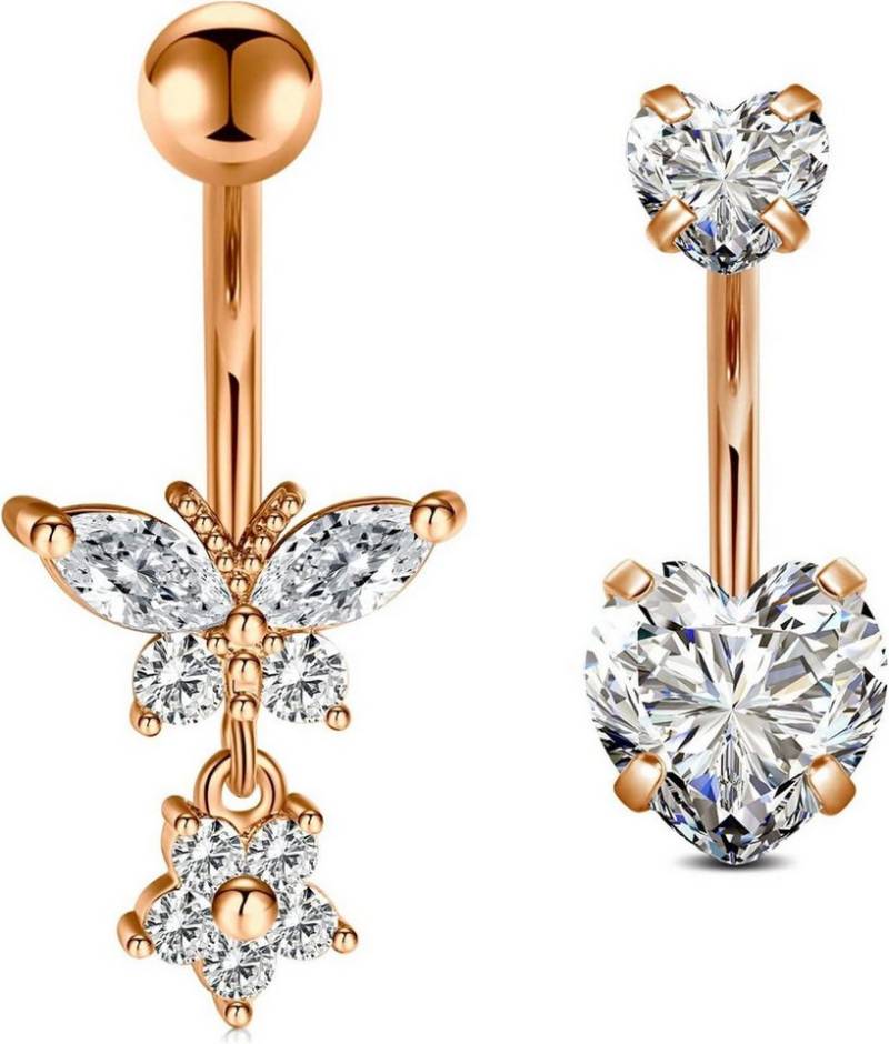Crdifu Bauchnabelpiercing 2er Bauchnabelpiercing Schmetterling Herz Rosegold 10mm Edelstahl von Crdifu
