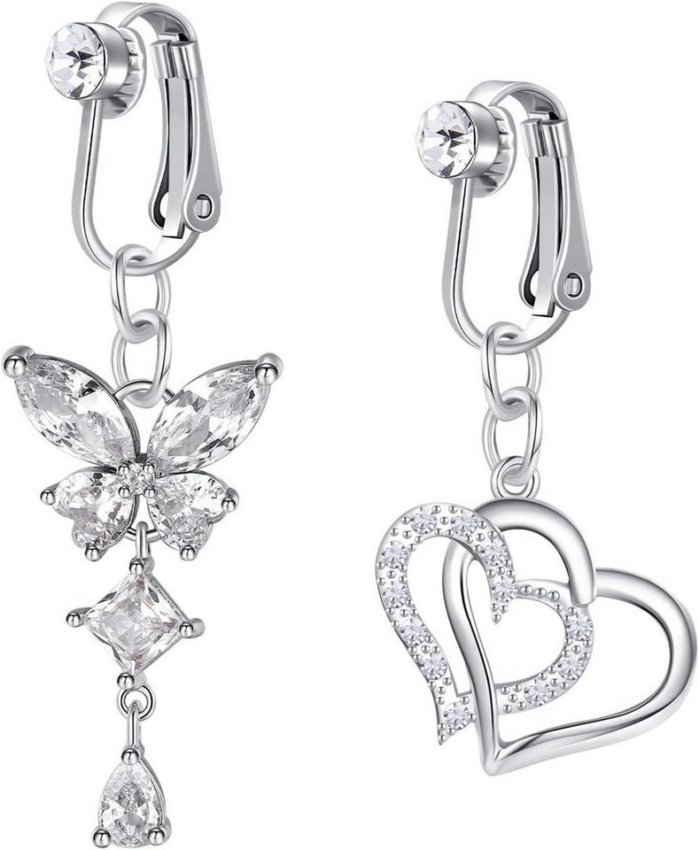 Mayhoop Bauchnabelpiercing 2er Set Fake Bauchnabelpiercing Schmetterling Herz CZ Clip On von Mayhoop