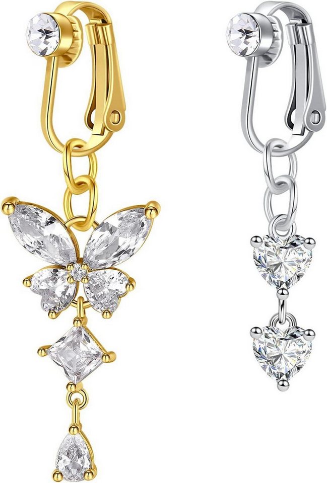 Crdifu Bauchnabelpiercing 2stk Clips On Fake Bauchnabelpiercing Herz Schmetterling hypoallergen von Crdifu