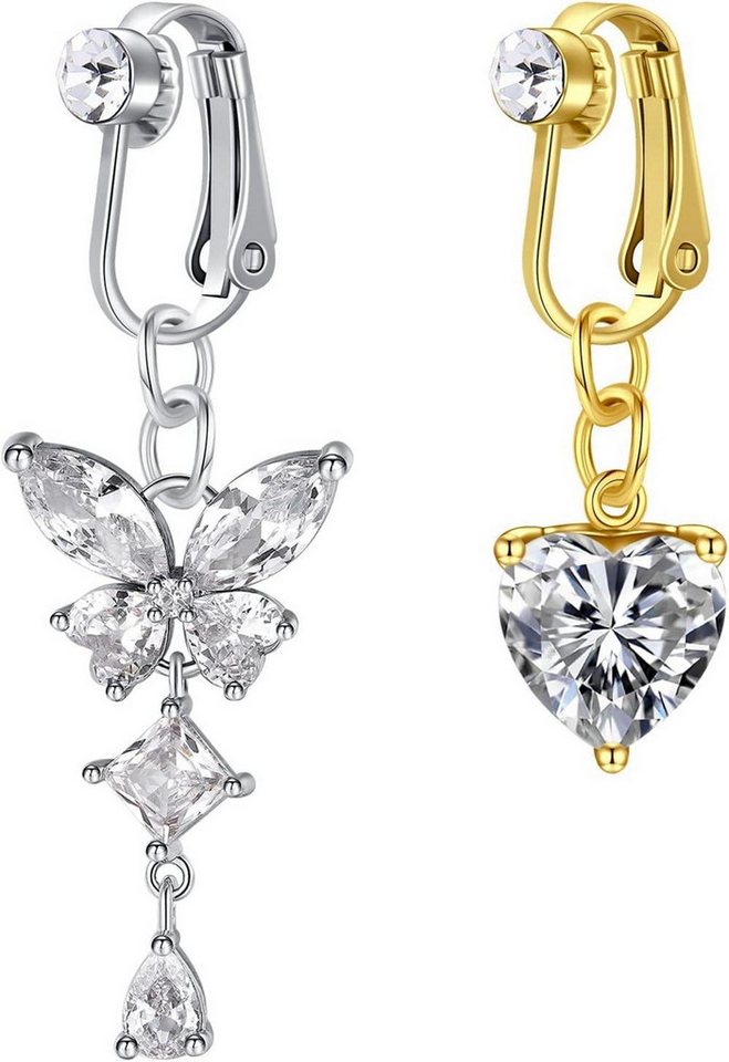 Crdifu Bauchnabelpiercing 2stk Clips On Fake Bauchnabelpiercing Ring Herz Schmetterling von Crdifu