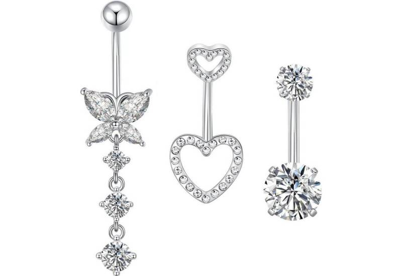 Gojewen Bauchnabelpiercing 3er Bauchnabelpiercing Set 10mm Silber Gold Schmetterling Herz von Gojewen