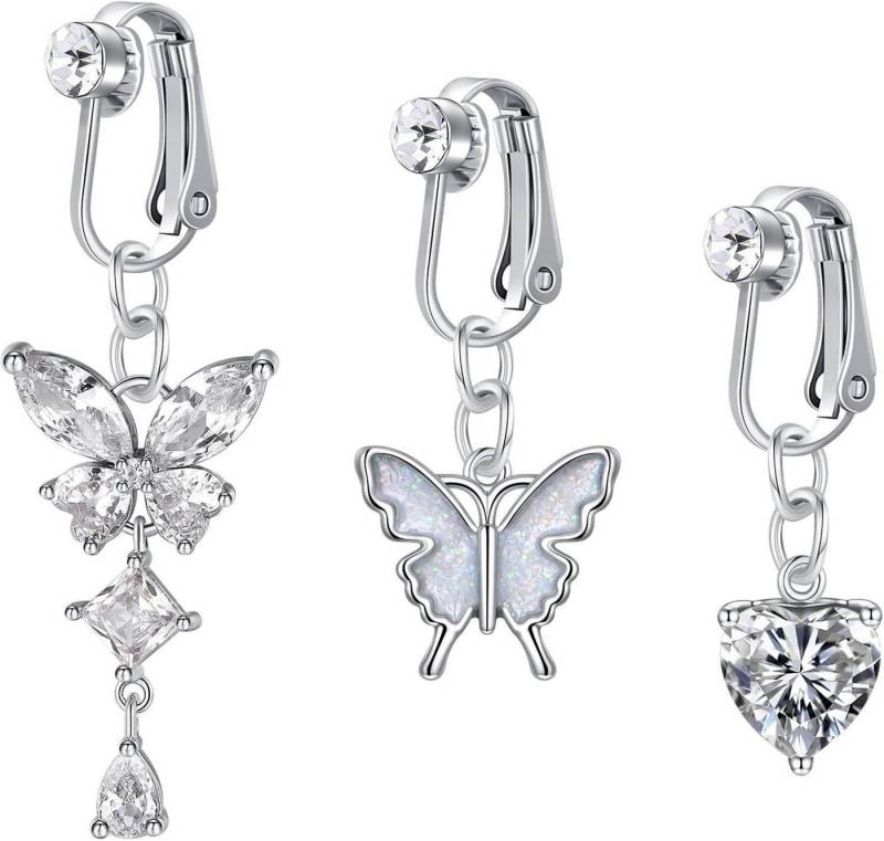 Crdifu Bauchnabelpiercing 3er Fake Bauchnabelpiercing Clips On Silber Gold 316L Chirurgenstahl von Crdifu