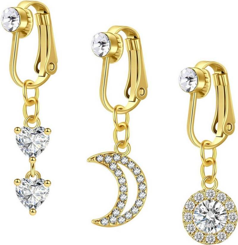 Crdifu Bauchnabelpiercing 3er Fake Bauchnabelpiercing Clips On Silber Gold 316L Chirurgenstahl von Crdifu
