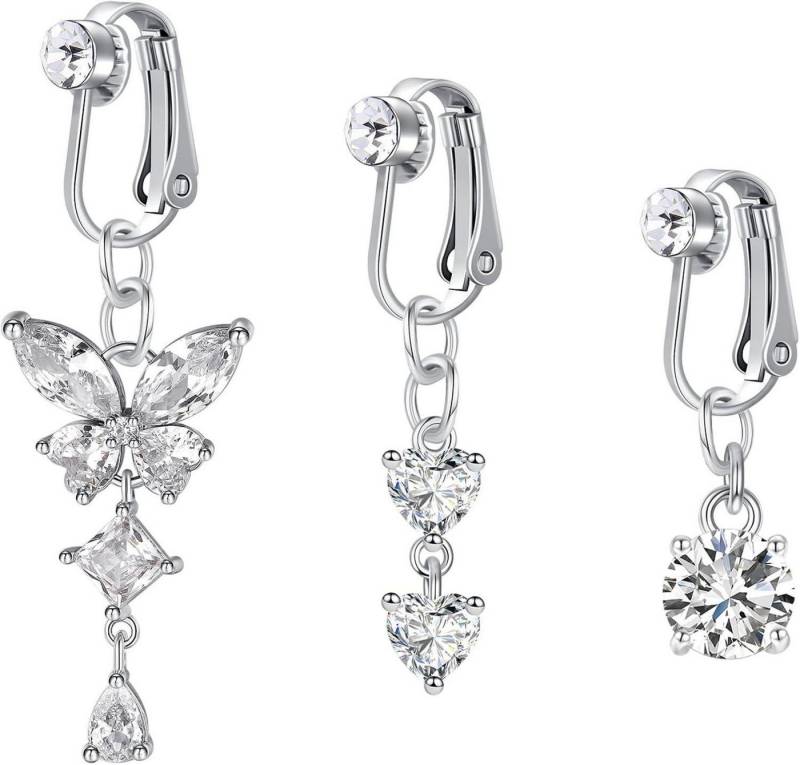 Crdifu Bauchnabelpiercing 3er Fake Bauchnabelpiercing Clips On Silber Gold 316L Chirurgenstahl von Crdifu