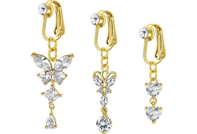 Crdifu Bauchnabelpiercing 3er Fake Bauchnabelpiercing Clips On Silber Gold 316L Chirurgenstahl von Crdifu