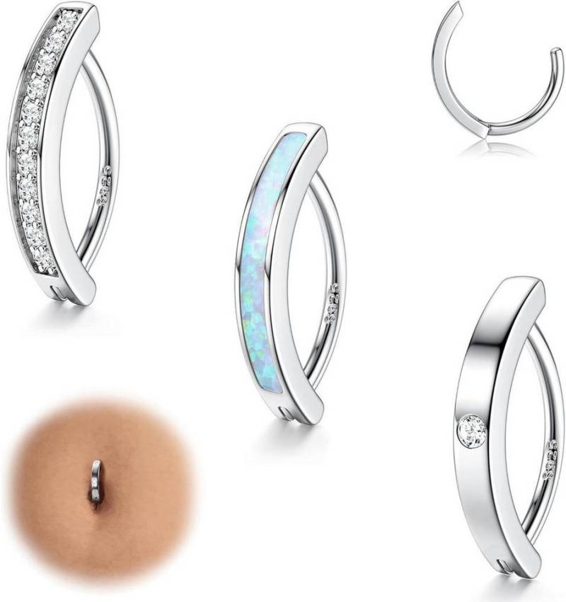 FIOROYAL Bauchnabelpiercing 3er Set 14G Bauchnabelpiercing Silber 925 Clicker Opal CZ Rotierender von FIOROYAL