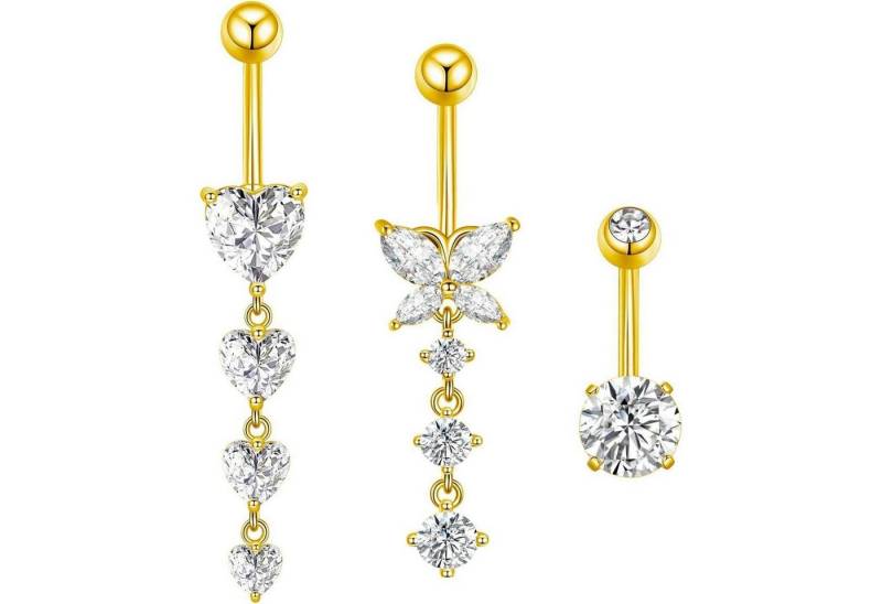 Besyvvin Bauchnabelpiercing 3er Set Bauchnabelpiercing Chirurgenstahl 10mm Silber Gold von Besyvvin