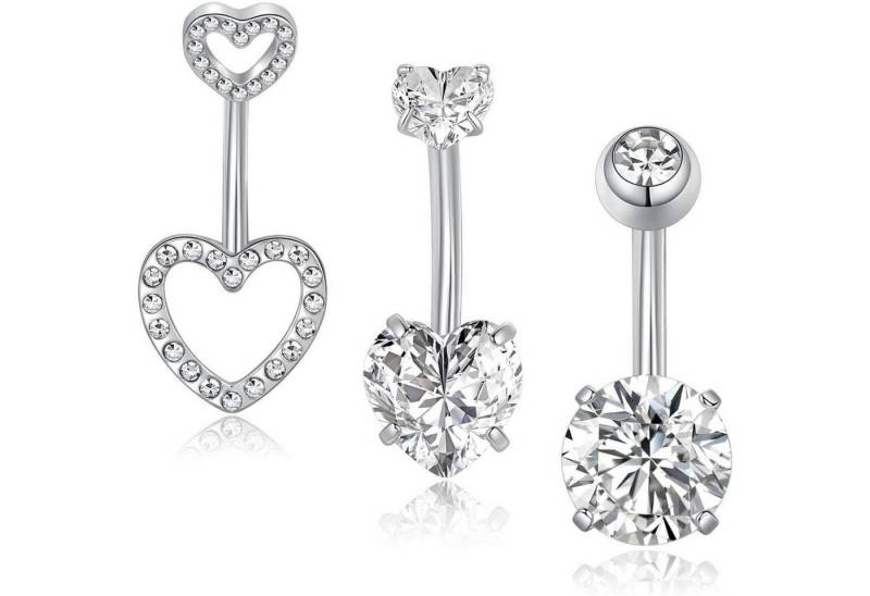 Gojewen Bauchnabelpiercing 3er Set Bauchnabelpiercing Herz Silber Gold 10mm Piercing von Gojewen