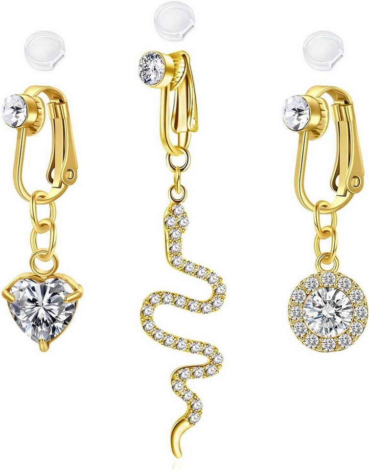 LAURITAMI Bauchnabelpiercing 3er Set Fake Bauchnabelpiercing Edelstahl Silikon-Pads Gold-Silber von LAURITAMI