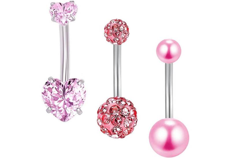 Besyvvin Bauchnabelpiercing 3er Set Rosa Bauchnabelpiercing Chirurgenstahl Herz Zirkonia 14 Gauge von Besyvvin