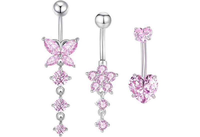 Besyvvin Bauchnabelpiercing 3stk Bauchnabelpiercing Chirurgenstahl 10mm Gold Herz Schmetterling von Besyvvin