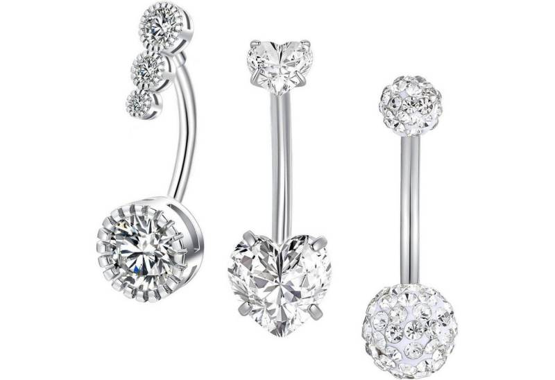 Gojewen Bauchnabelpiercing 3stk Bauchnabelpiercing Chirurgenstahl Cubic Zirkonia Silber Gold Herz von Gojewen