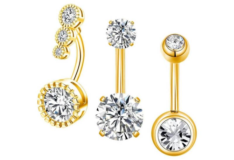 Gojewen Bauchnabelpiercing 3stk Bauchnabelpiercing Herz Silber Gold Cubic Zirkonia 10mm von Gojewen