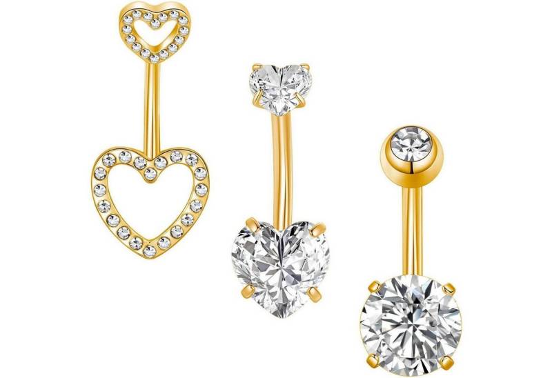Gojewen Bauchnabelpiercing 3stk Gojewen Bauchnabelpiercing 10mm Silber Gold Herz Cubic Zirkonia von Gojewen