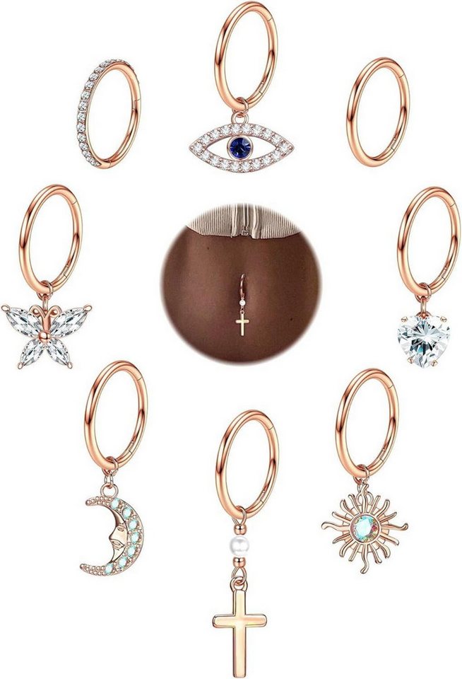 Kakonia Bauchnabelpiercing 8er Set 14G Bauchnabelpiercing Ring Dangly Gold CZ Nabelpiercing von Kakonia