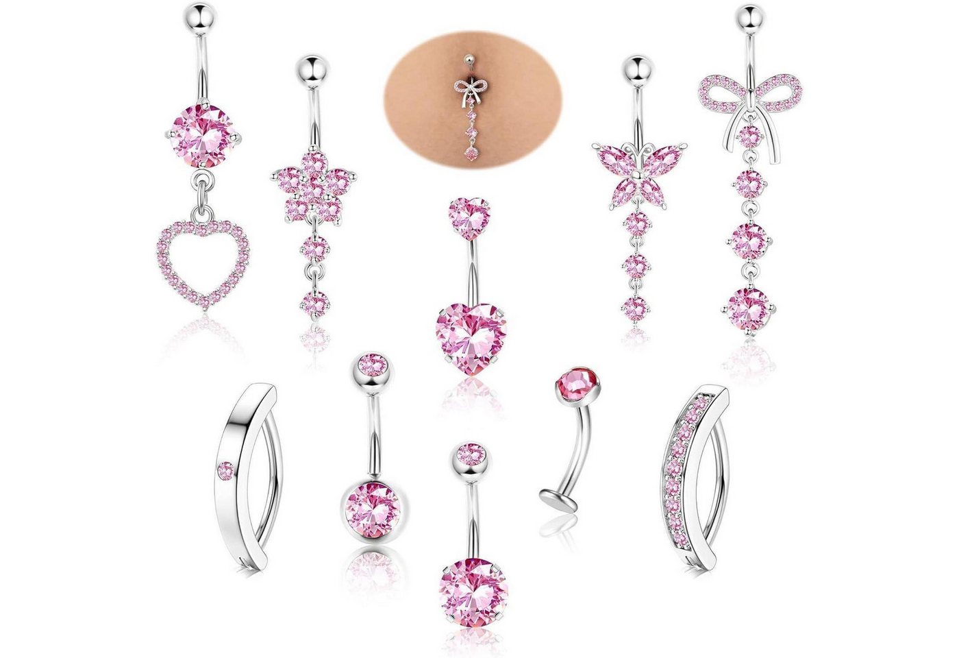 Diamday Bauchnabelpiercing Bauchnabelpiercing 14G Chirurgischer Silber/Gold CZ Clicker von Diamday