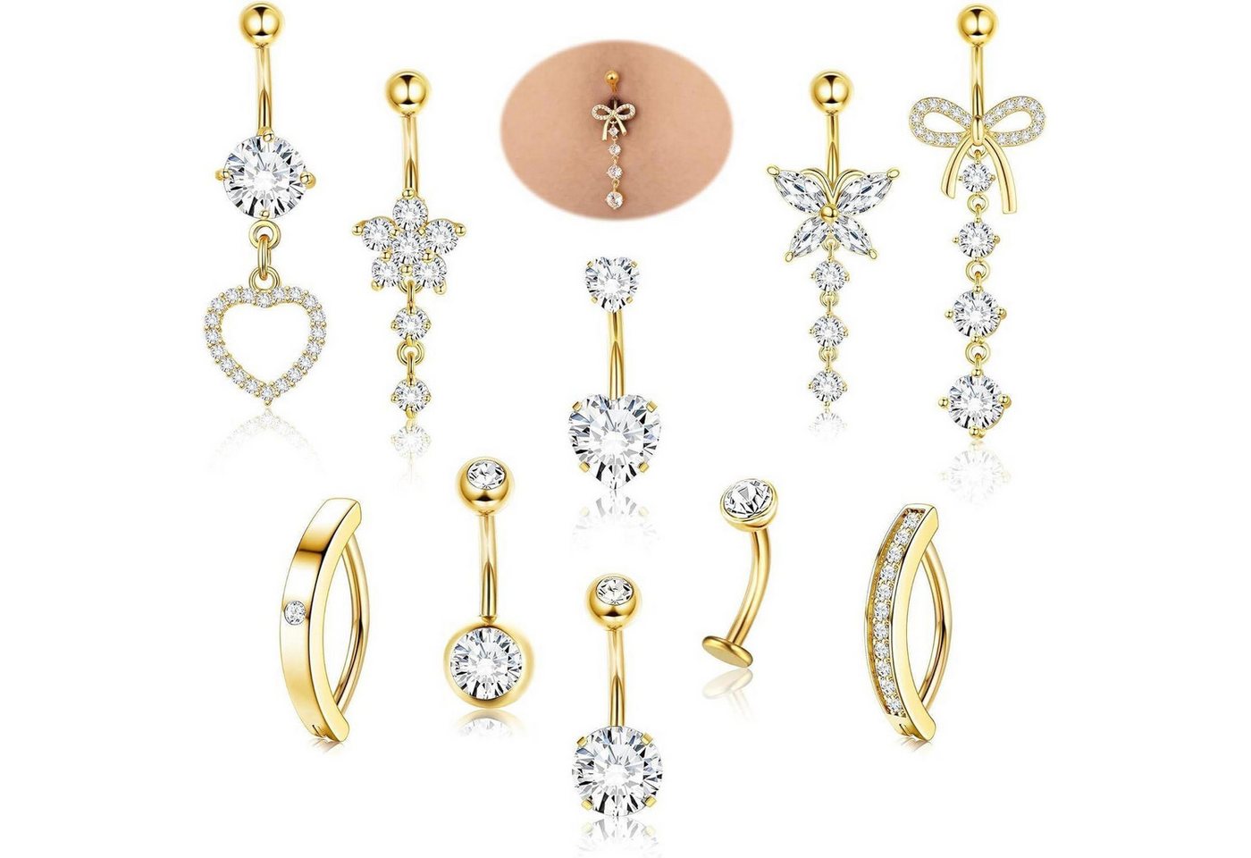 Diamday Bauchnabelpiercing Bauchnabelpiercing 14G Chirurgischer Silber Gold CZ Clicker Diamday von Diamday