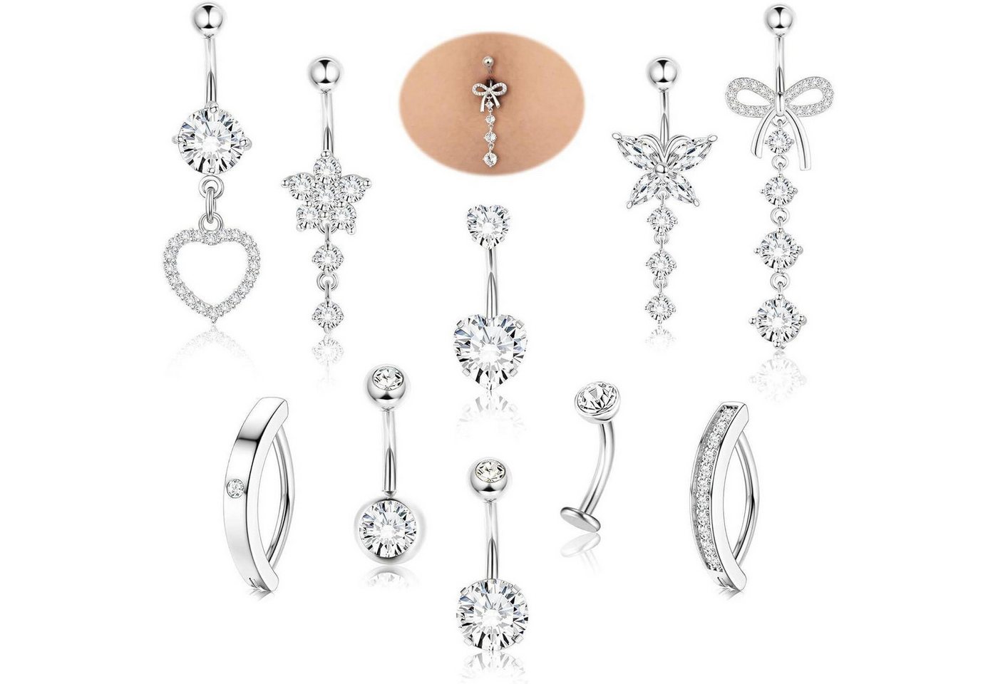 Diamday Bauchnabelpiercing Bauchnabelpiercing 14G Chirurgischer Silber Gold CZ Clicker von Diamday