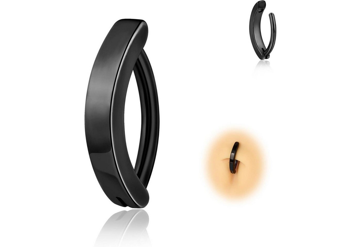 LuxusKollektion Bauchnabelpiercing Bauchnabelpiercing 14G Clicker Titan Zirkonia 10mm 12mm Schwarz 12mm von LuxusKollektion