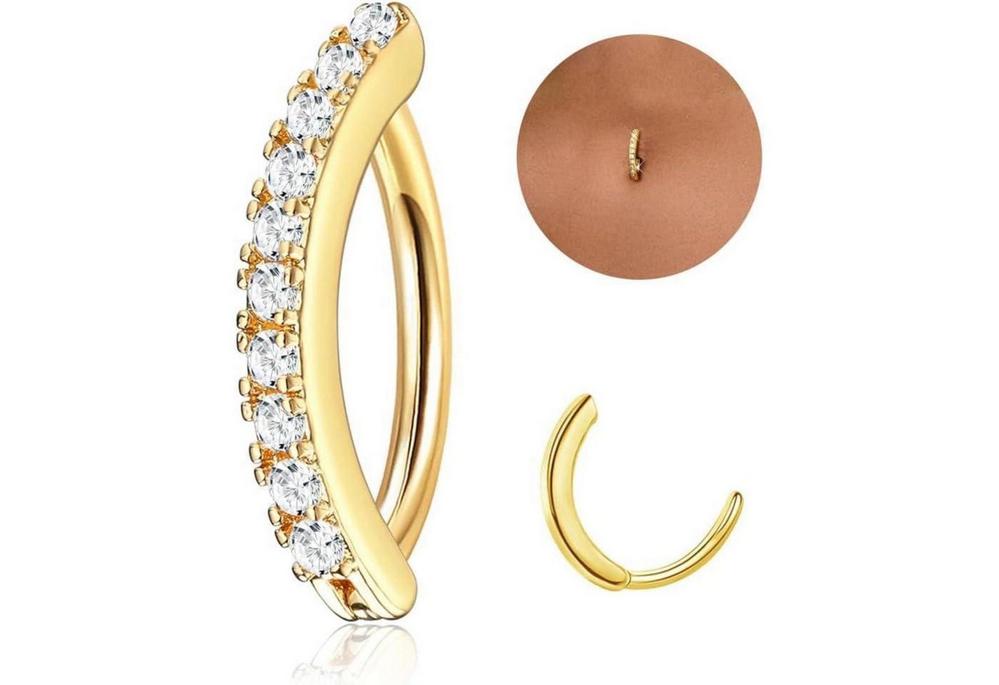 LuxusKollektion Bauchnabelpiercing Bauchnabelpiercing 14G Ring Edelstahl Clicker Opal Zirkonia-Gold 10 mm von LuxusKollektion