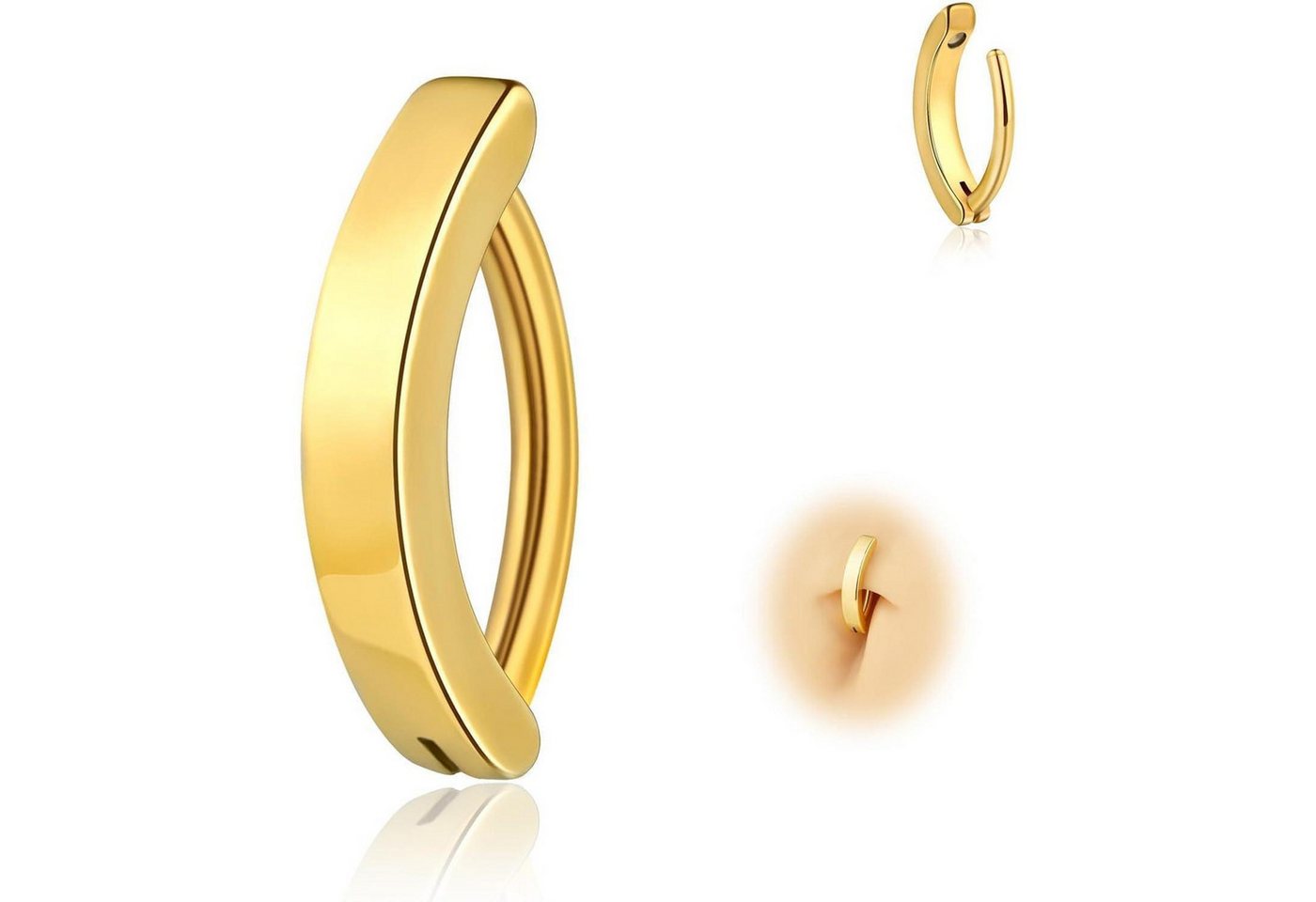 LuxusKollektion Bauchnabelpiercing Bauchnabelpiercing 14G Titan Clicker Zirkonia Schwarz Gold-10mm von LuxusKollektion