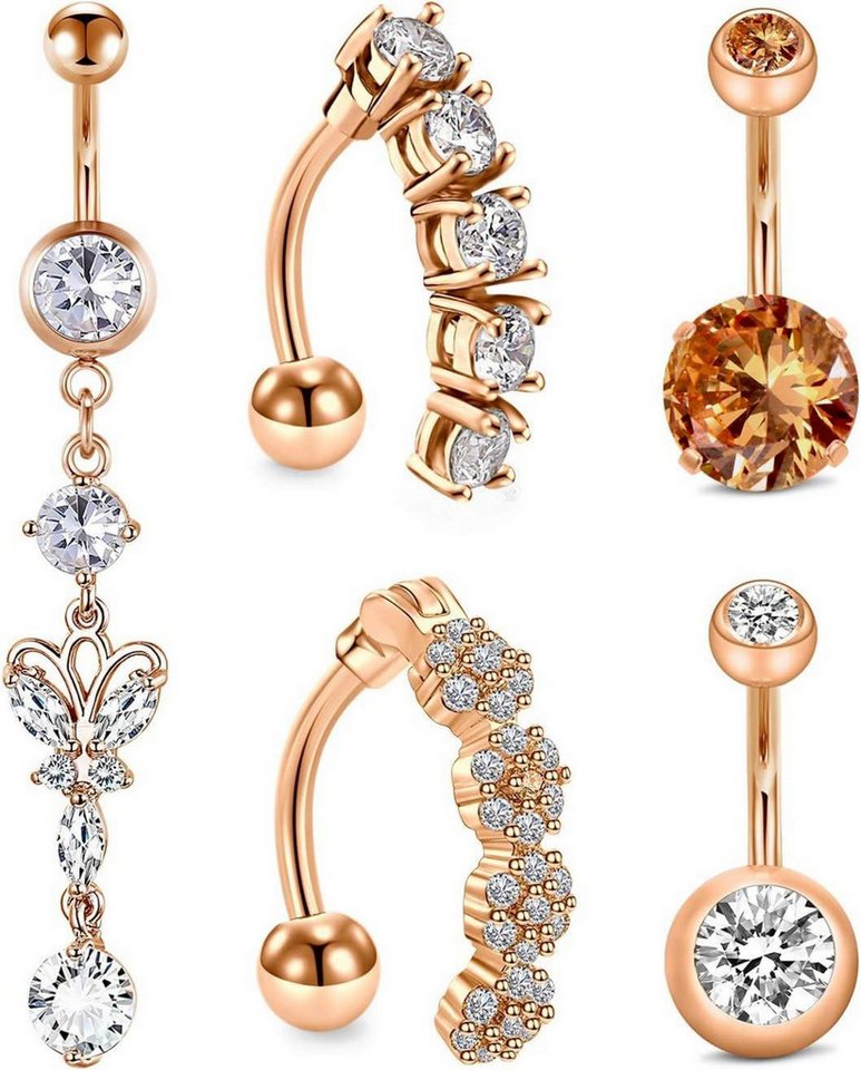 D.Bella Bauchnabelpiercing Bauchnabelpiercing 5er Set 14G Chirurgenstahl CZ Bauchnabel Piercing von D.Bella