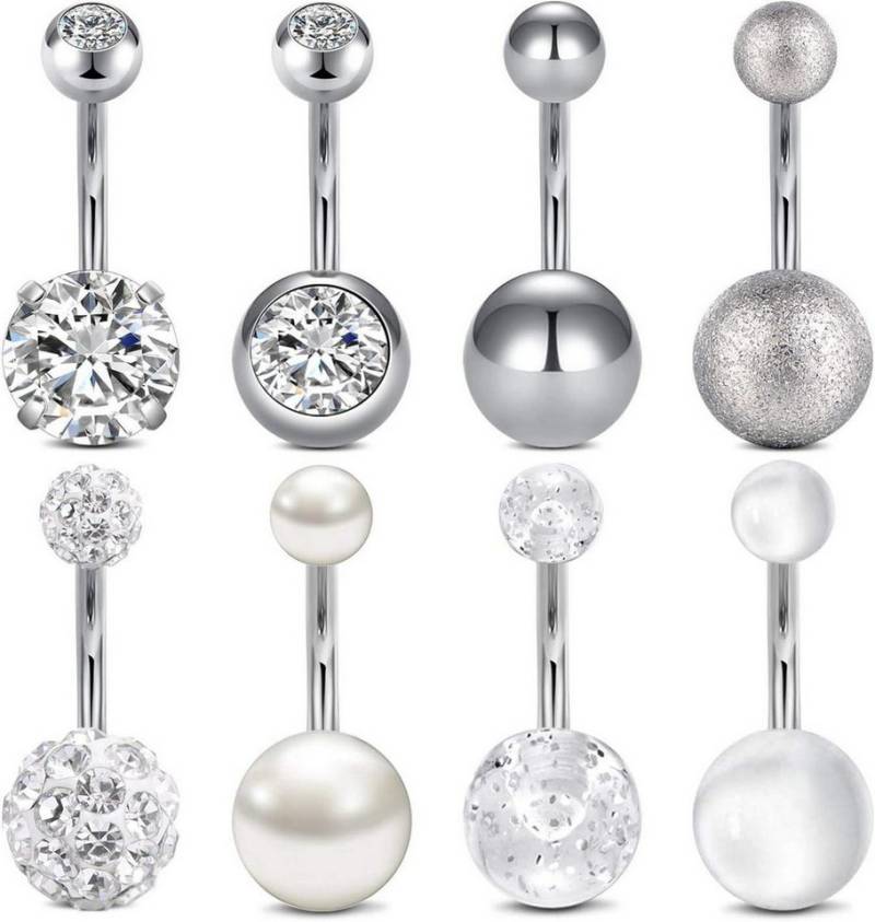 LAURITAMI Bauchnabelpiercing Bauchnabelpiercing 8er Set Edelstahl 14G 1.6mm 10mm Piercing von LAURITAMI